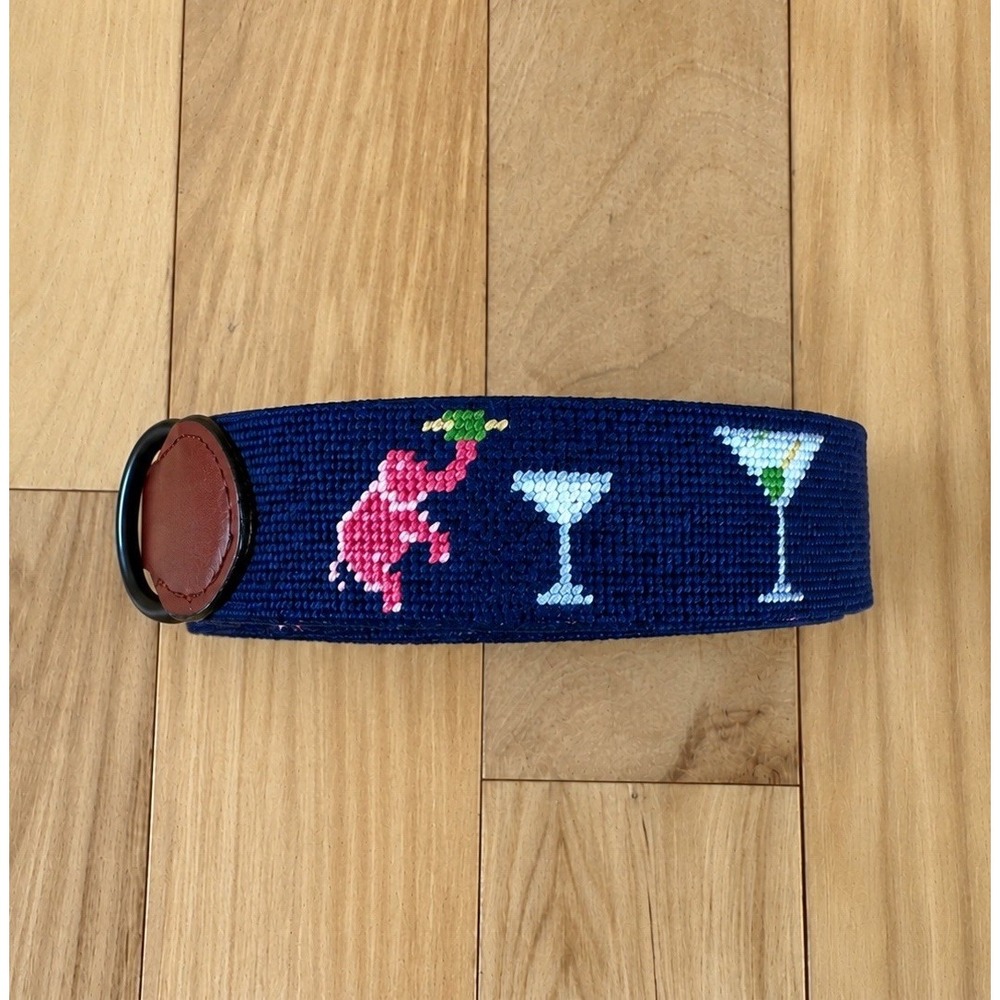 Smathers & Branson Needlepoint Belt Size 42 Elephant and Martini Cocktail Print